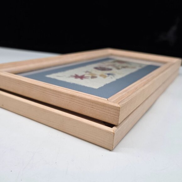 Pressed Flower Art In Wooden Frames Set Signed 2001 Blue & Green Mats Wall Decor - Picture 7 of 10